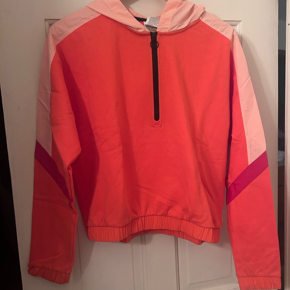 Reebok Core 10 Coral Orange Quarter Zip Hooded Pullover, small